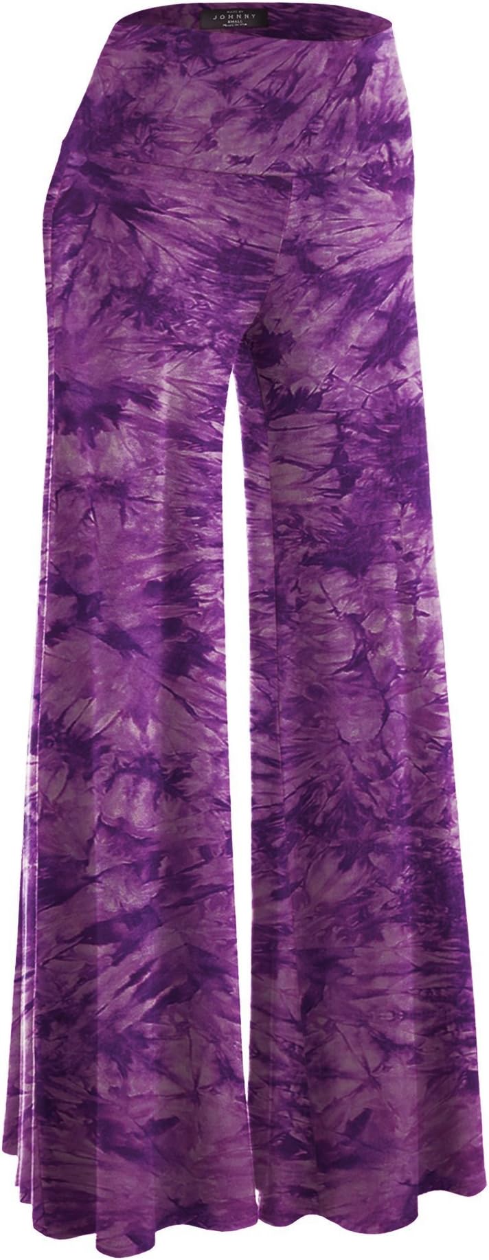 Made By Johnny MBJ Women's Casual Comfy Solid/Tie Dye Wide Leg Palazzo Lounge Pants (XS~5XL)