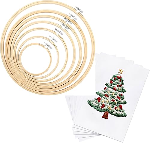 Caydo Juego de 7 aros de bordado de 7 piezas, de 4 a 12 pulgadas, con 6 piezas de tela Aida, 14 unidades de tela blanca para bordado de