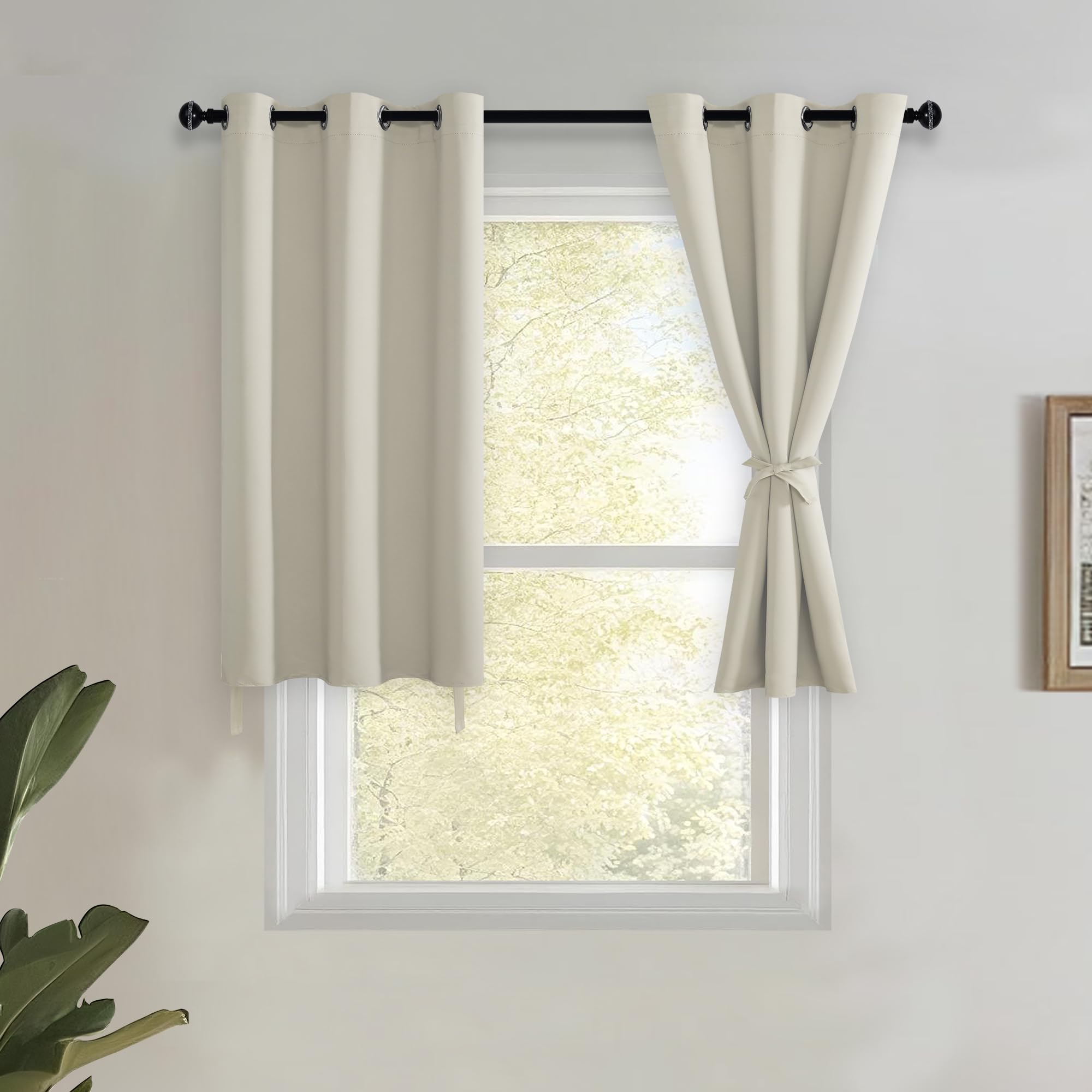 JIUZHEN Short Curtains Kitchen Half Window Blackout Curtains with Tiebacks for Baseroom Shadows, Grommet Curtains for Living Room, Set of 2 Window