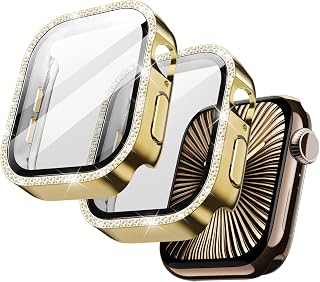 JETech Bling Diamond Case for Apple Watch Series 11/10 42mm, Gold | With Screen Protector, Sparkling Rhinestone Design, Built-in Tempered Glass, High Touch Screen Sensitivity, Full Protection