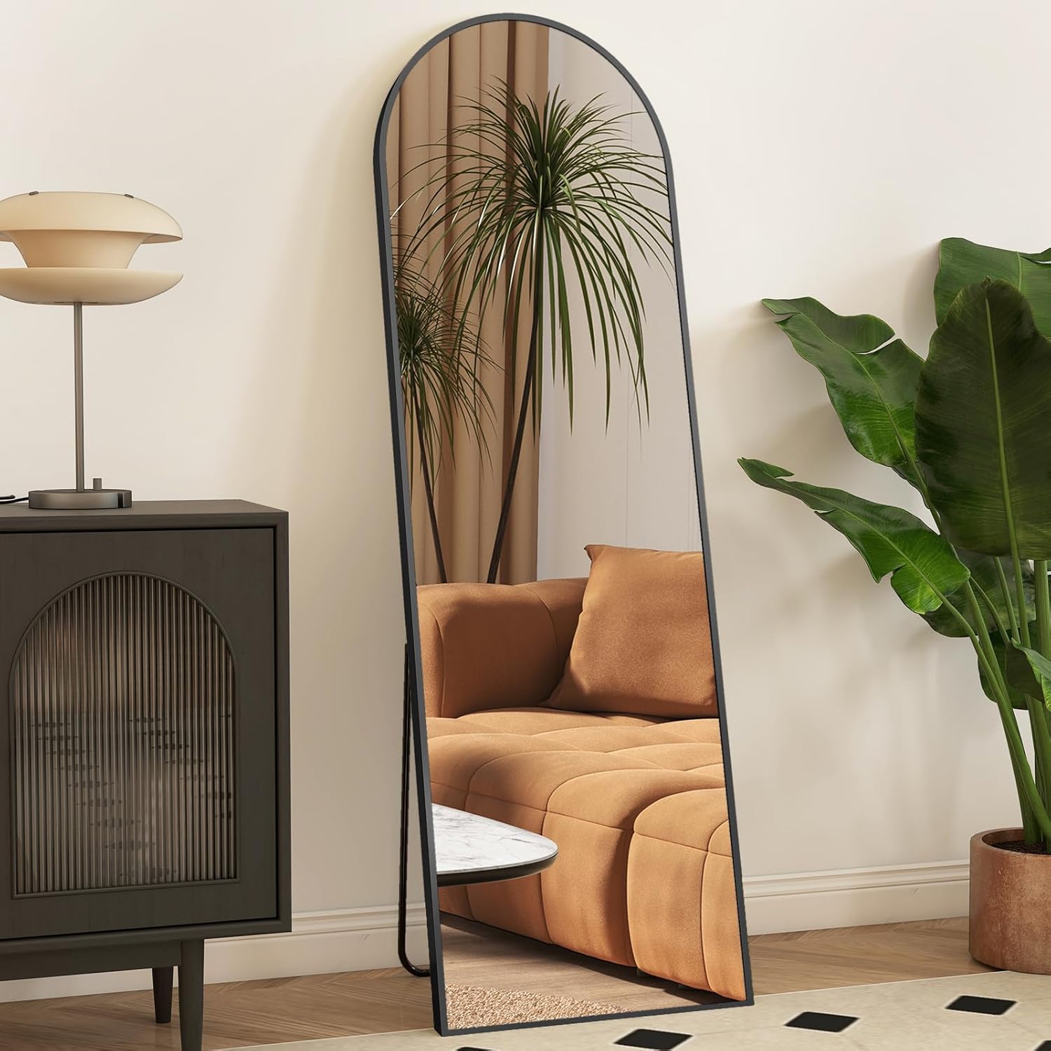 OLIXIS Arched Full Length Mirror 64″x21″with Stand Versatile Full Body Mirror,Floor Standing Hanging or Leaning Design Modern Slim Aluminum Frame Elegant Home Decor for Bedroom Cloakroom,Black