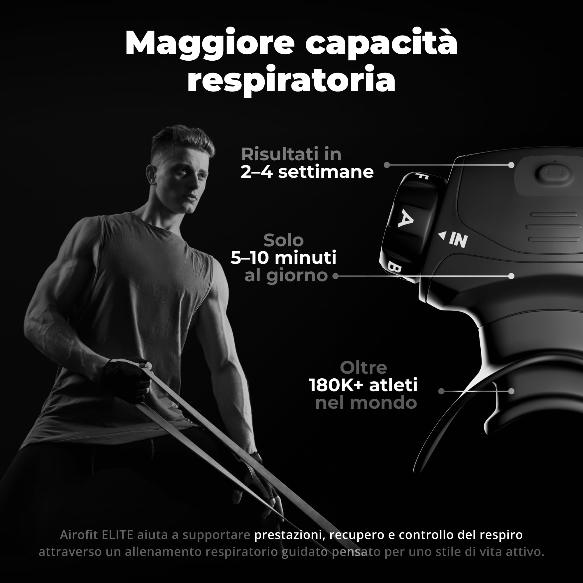 Airofit Elite Allenatore Respiratorio – Resistenza Regolabile | Portatile; ruote di resistenza; allenamento respiratorio con app; casa, palestra e viaggio