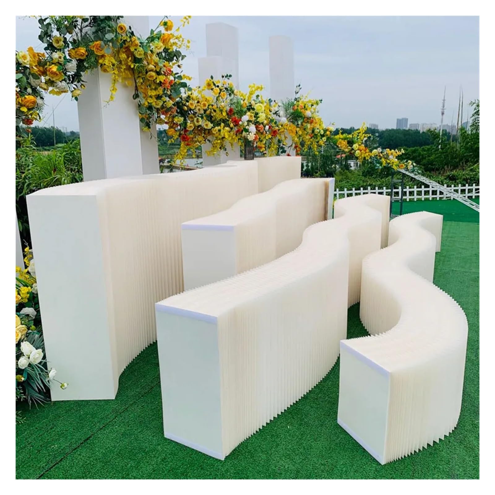 Columnas de Papel Plegables Soporte de exhibición plegable versátil de papel, mesa de exhibición de postres de flores, soporte de guía curva de plataforma, diseño de escena de fiesta, decoración de bo
