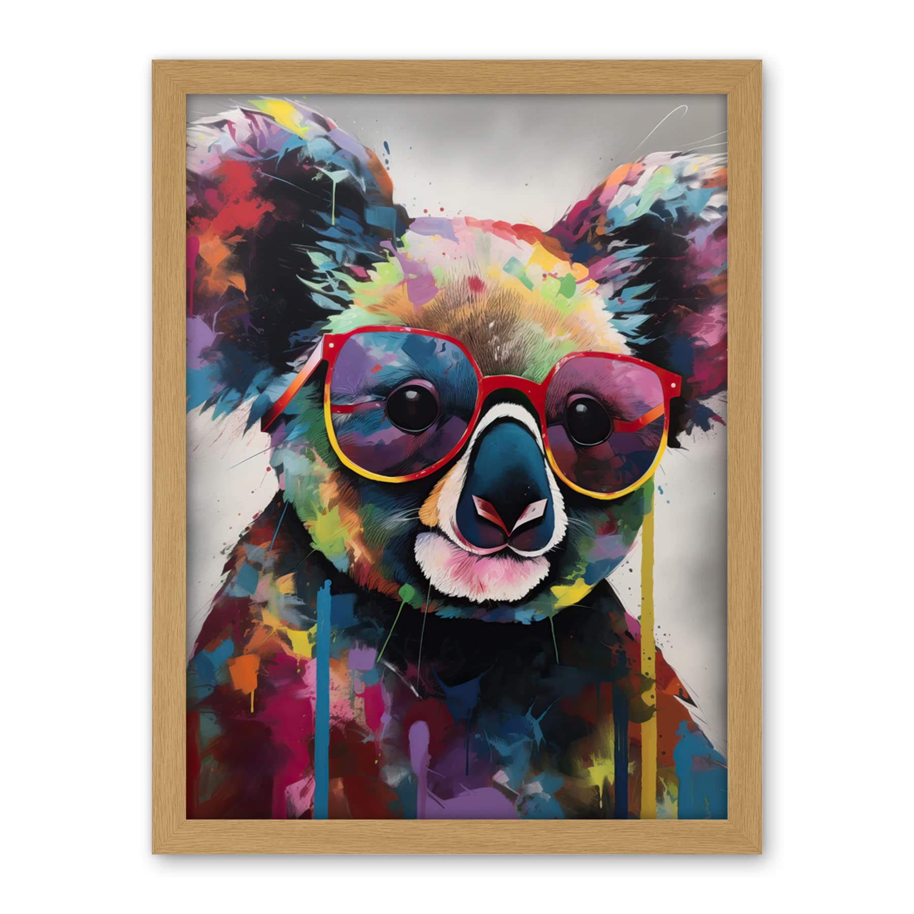 Artery8 Koala With Purple Sunglasses Modern Multicoloured Artwork Framed Wall Art Print 18X24 Inch