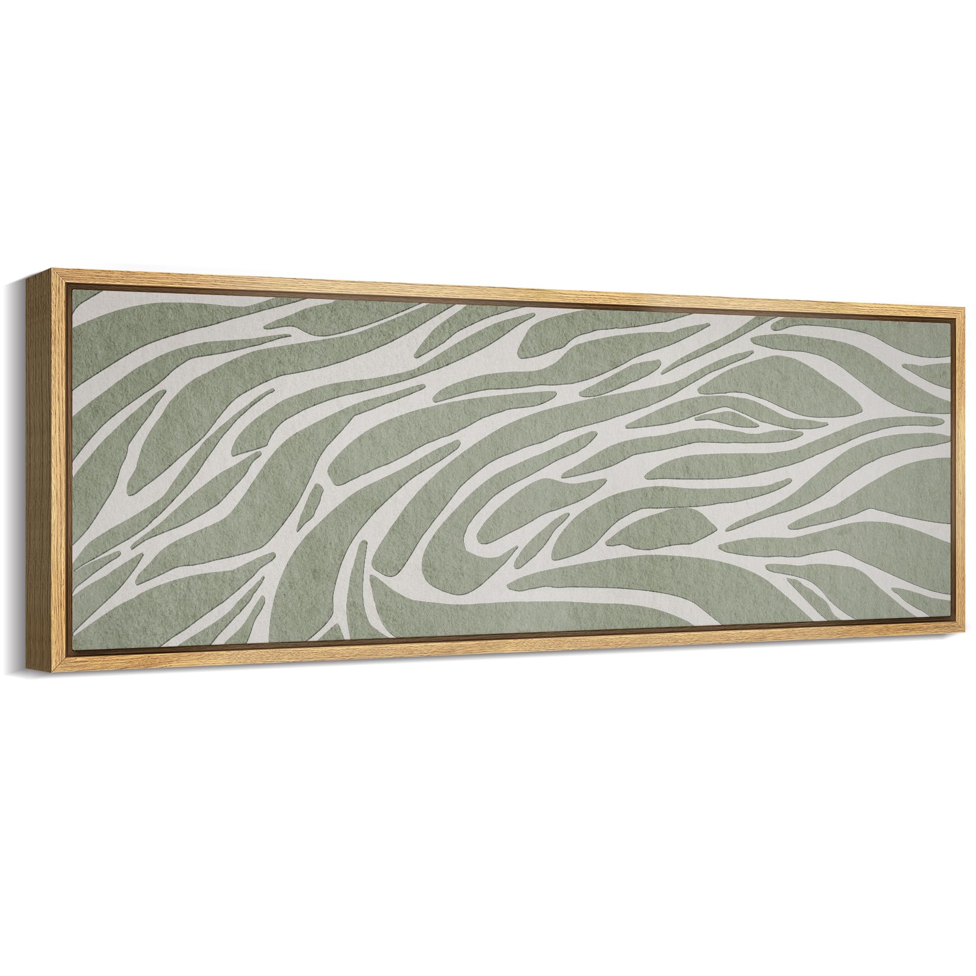 MUDECORLarge Framed Canvas Print Wall Art Abstract Green and White Zebra Pattern Antique Retro Fine Art Illustrations Decorative for Bedroom - 60"x20"