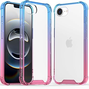 GeekZone for iPhone 16e Case Cute Slim Thin Phone Cases Reinforced TPU Bumper Hard Clear PC Back Shockproof Protective Cover for Women Men, Blue Pink