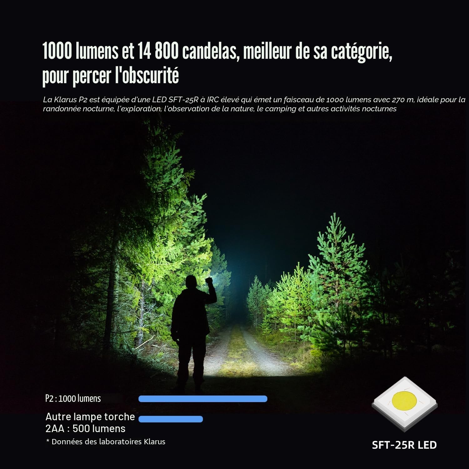 KLARUS P2 Lampe stylo 1 000 lumens, portée de 270 mètres – 2 piles AA ou USB-C rechargeables (piles incluses), étanche IPX8, lampe torche EDC compacte pour la poche