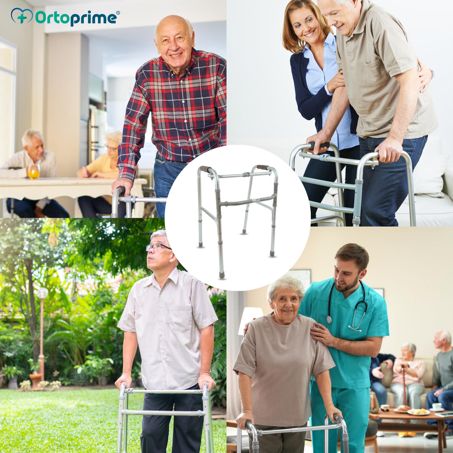 OrtoPrime Andador para Ancianos de Aluminio - Plegable, Ligero y Ortopédico - Sin Ruedas, para Adultos Mayores - Taca Taca