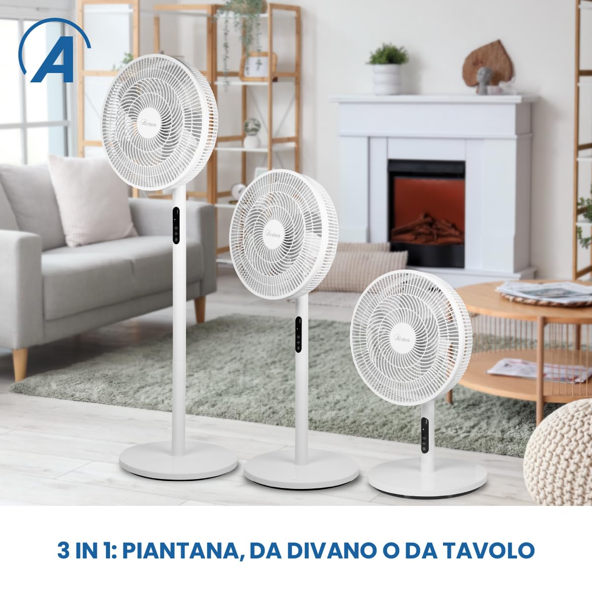 ARDES AIRE D AR5PR4005 Ventilatore 3 in 1 Ø40 cm 50 W con telecomando, altezza regolabile 66–125 cm e timer 9 h