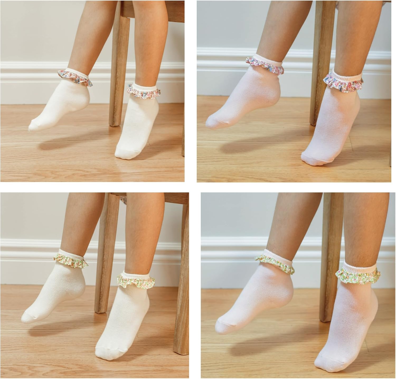 Girls Ruffle Cotton Socks – Soft Breathable Ankle Socks for Toddlers & Little Girls, 4 Pairs - Image 7