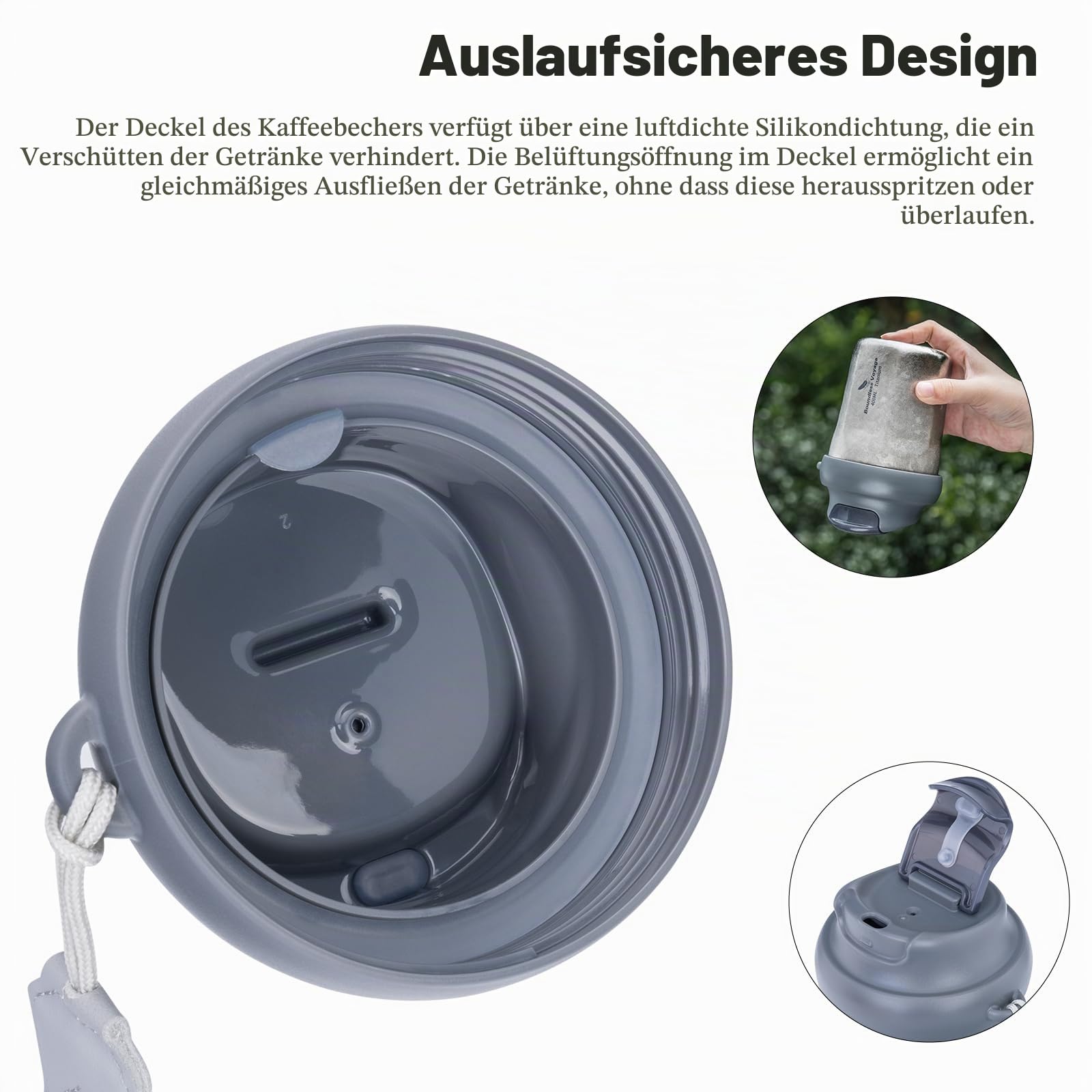 iBasingo 400ml Titan Vakuumbecher Isolierter Kaffeebecher Reise Becher mit Schiebe Deckel Doppelte Wand Thermos Cup Auto Kaffee Tumbler für die Aufbewahrung von Heiß/Eis Wasser Tee Bier Ti3236D