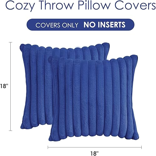 Miniatura 45 de Juego de 2 fundas de almohada decorativas de piel sintética de 18 x 18 pulgadas, fundas de almohada suaves de rayas blancas crema para sofá, cama