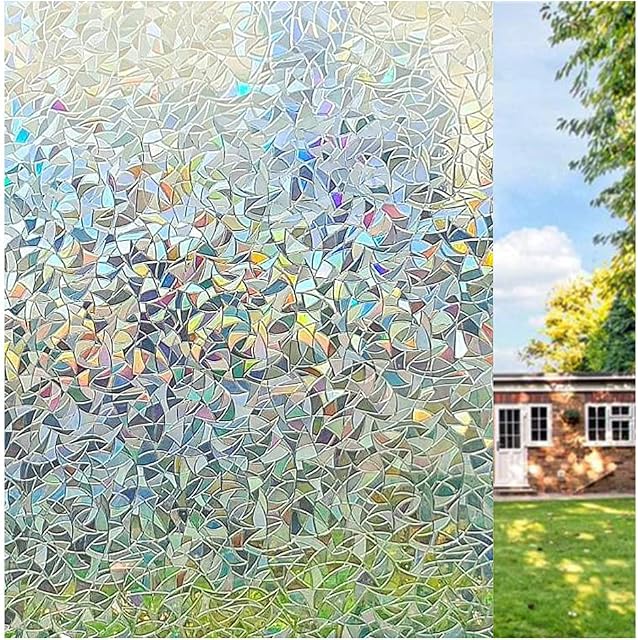 Amazon Brand - Umi Privacy Window Films - No Glue Static Adhesive Glass Film, for Decorative Bathroom Living Room Kitchen Rental Apartment - Rainbow (44.5 x 200cm)
