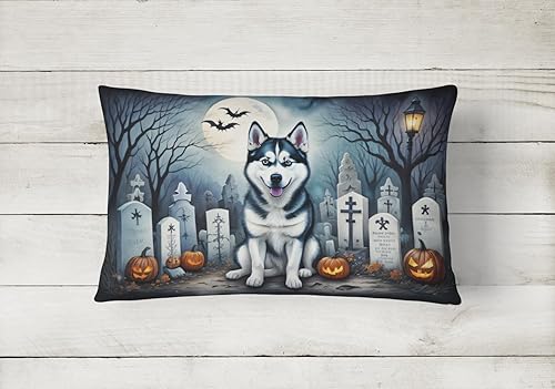 Miniatura 2 de Caroline's Treasures DAC2055PW1216 - Almohada decorativa de tela de Halloween de Husky siberiano, lavable a máquina, almohada decorativa para