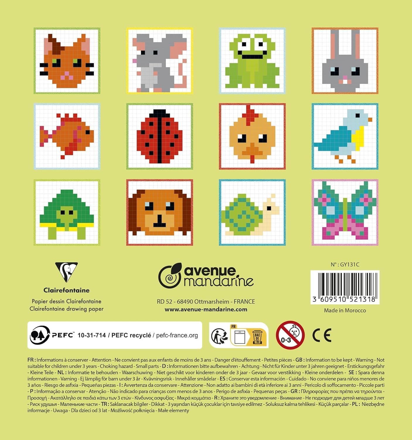 My Mandarine Graffy Pixel Coloring Pad - 24 Fantastic Creature Illustrations On 250g Squared Paper, 24 Blank Pages
