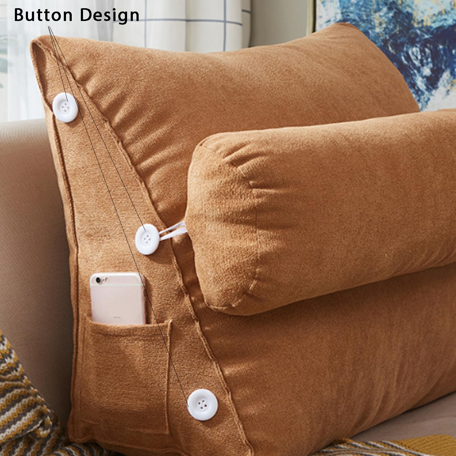 Almohada de Lectura Triangular para el hogar, Almohada de Apoyo Lumbar de cuña, cojín de Cama Suave, cojín de Cintura de sofá, cojín de Respaldo, Almohada Ajustable para el Cuello y Bolsillo
