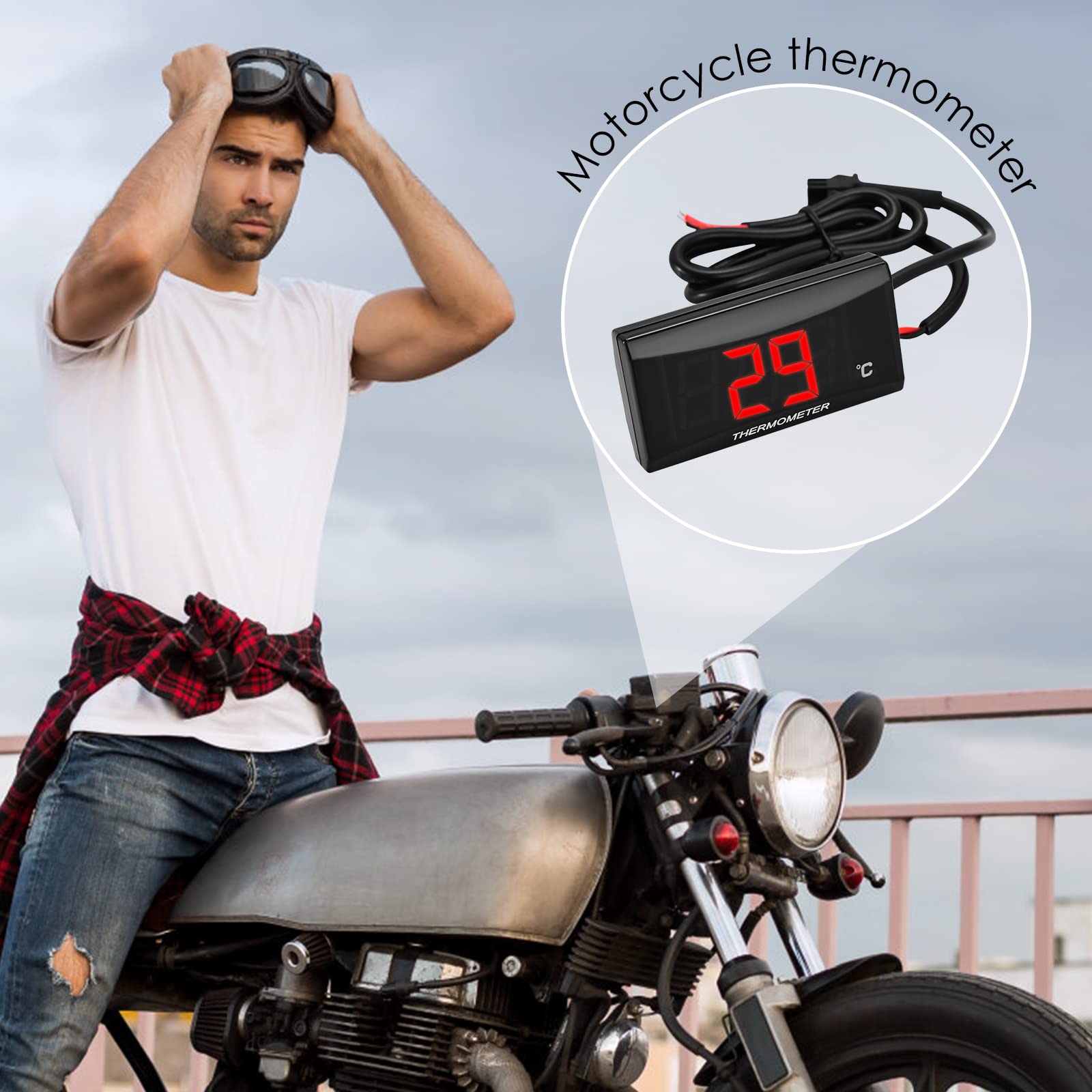 Thermomètre Numérique pour Moto avec Adaptateur 18mm/22mm, Affichage de Température D'eau, Capteur de Sonde en Métal Étanche pour KOSO(22)