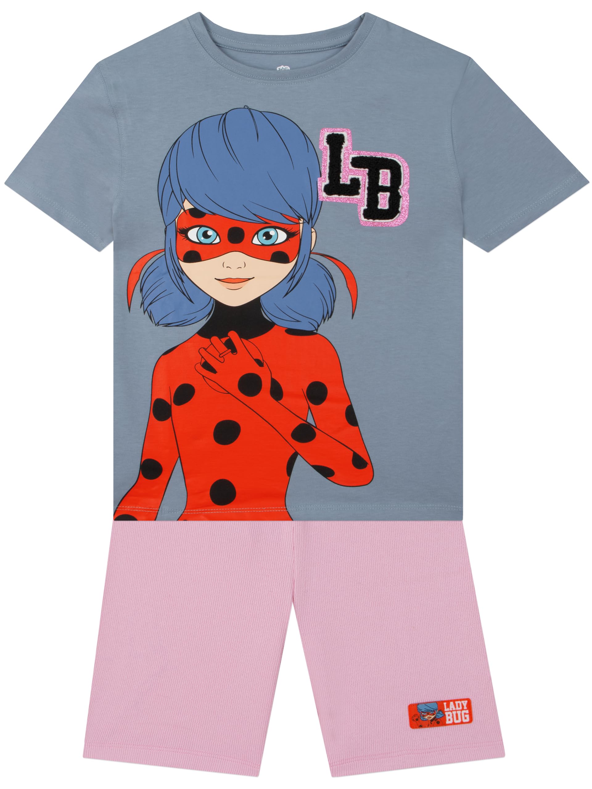 Miraculous Girls Shorts And T Shirt Sets, Ladybug Two Piece Outfit With Glitter Detail, Summer Girls Clothing, 5-6 Years
