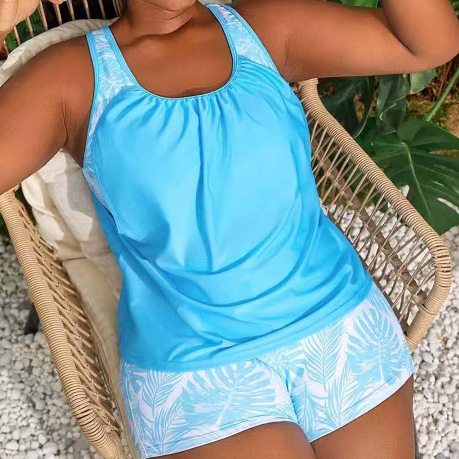 Women's Plus Size Tankini Swimsuits Padded Blouson Tank Top with Board Shorts Athletic Two Piece Bathing Suits