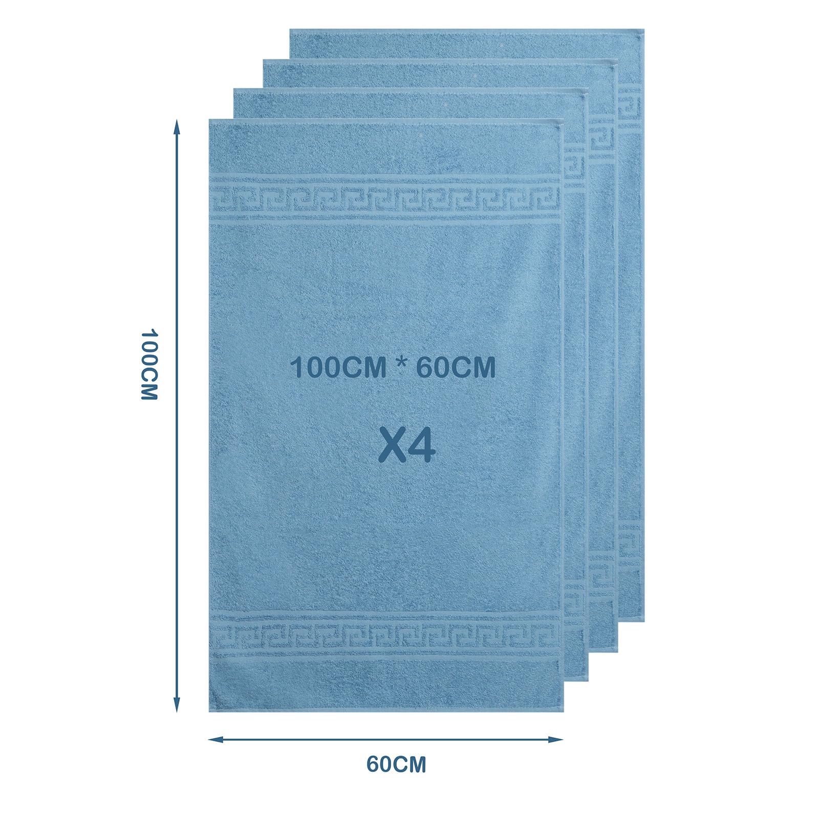 nice homeit Set in 4 Asciugamano in 100% cotone filato ad anello – Adatto sia per uso quotidiano che sportivo – Extra Morbidi e Assorbenti. MADE IN ITALY – 60 X 100CM (BLU)