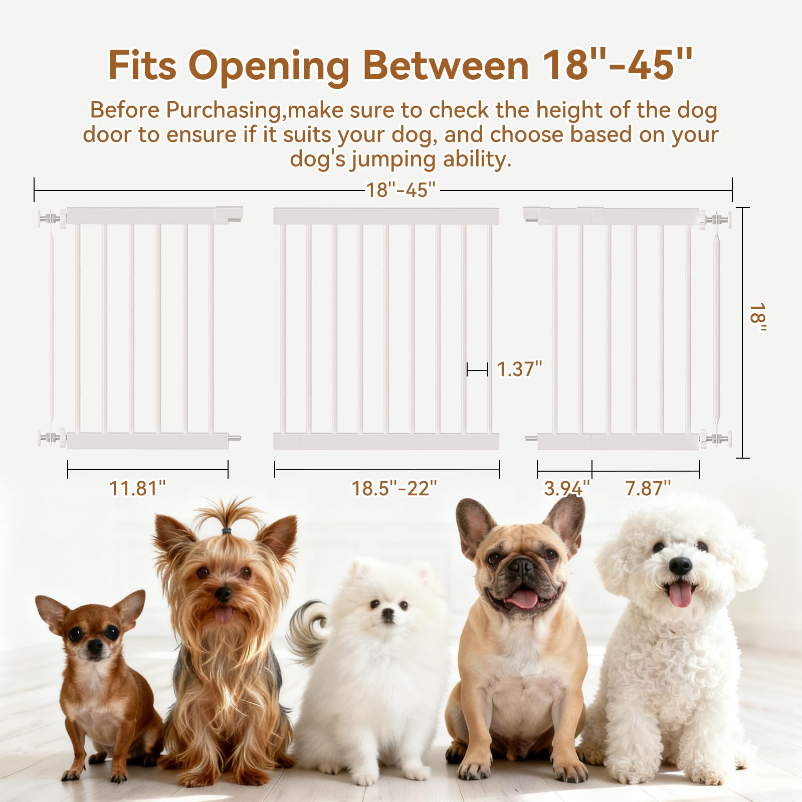 Fldofaves Barrière d'intérieur pour chien - 45,7 à 114,3 cm - Extra large - En métal - Pour petit animal domestique - Avec 3 kits d'extension - Montage par pression - Pour portes et escaliers