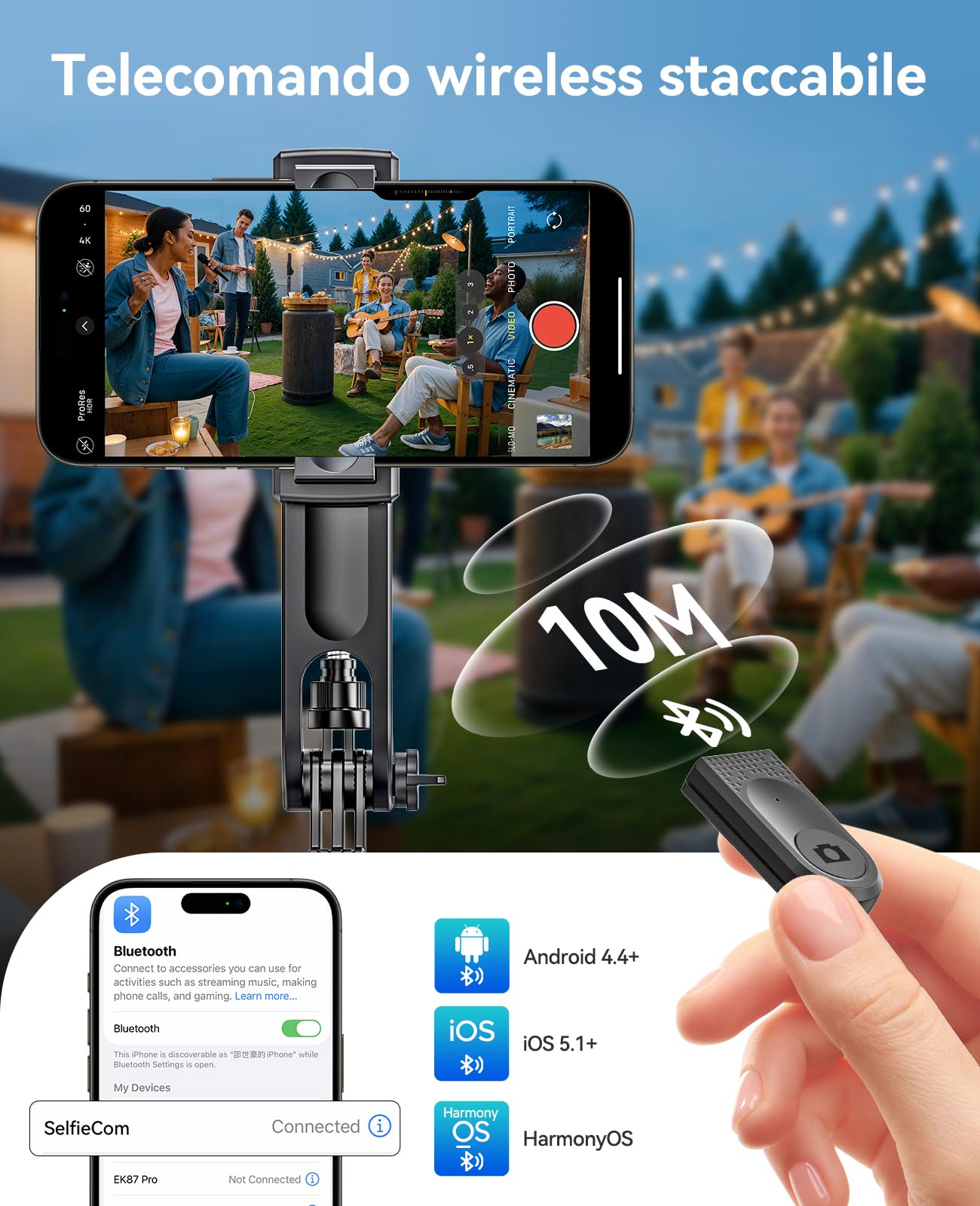 ORICO Treppiede per Smartphone/iPhone Bastone Selfie, Cavalletto con Telecomando Rimovibile, Manico 360° Girevole, 175cm Tripod per Foto di Gruppo, Vlog e Live