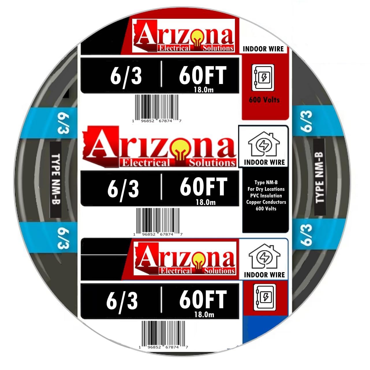 60 FEET 6/3 Type NM-B Copper. #6 AWG, 3 Conductor with Ground. Insulated Jacket Black