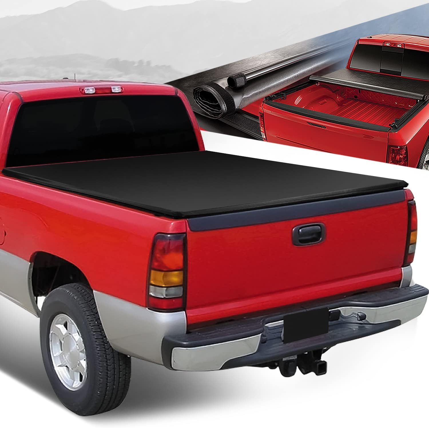 Soft Roll-up Truck Bed Tonneau Cover Compatible with 1999-2007 Chevy Silverado GMC Sierra 1500 2500 3500 & HD Classic 6.5Ft Fleetside/Styleside Bed Without Bed Rail System, Matte Black