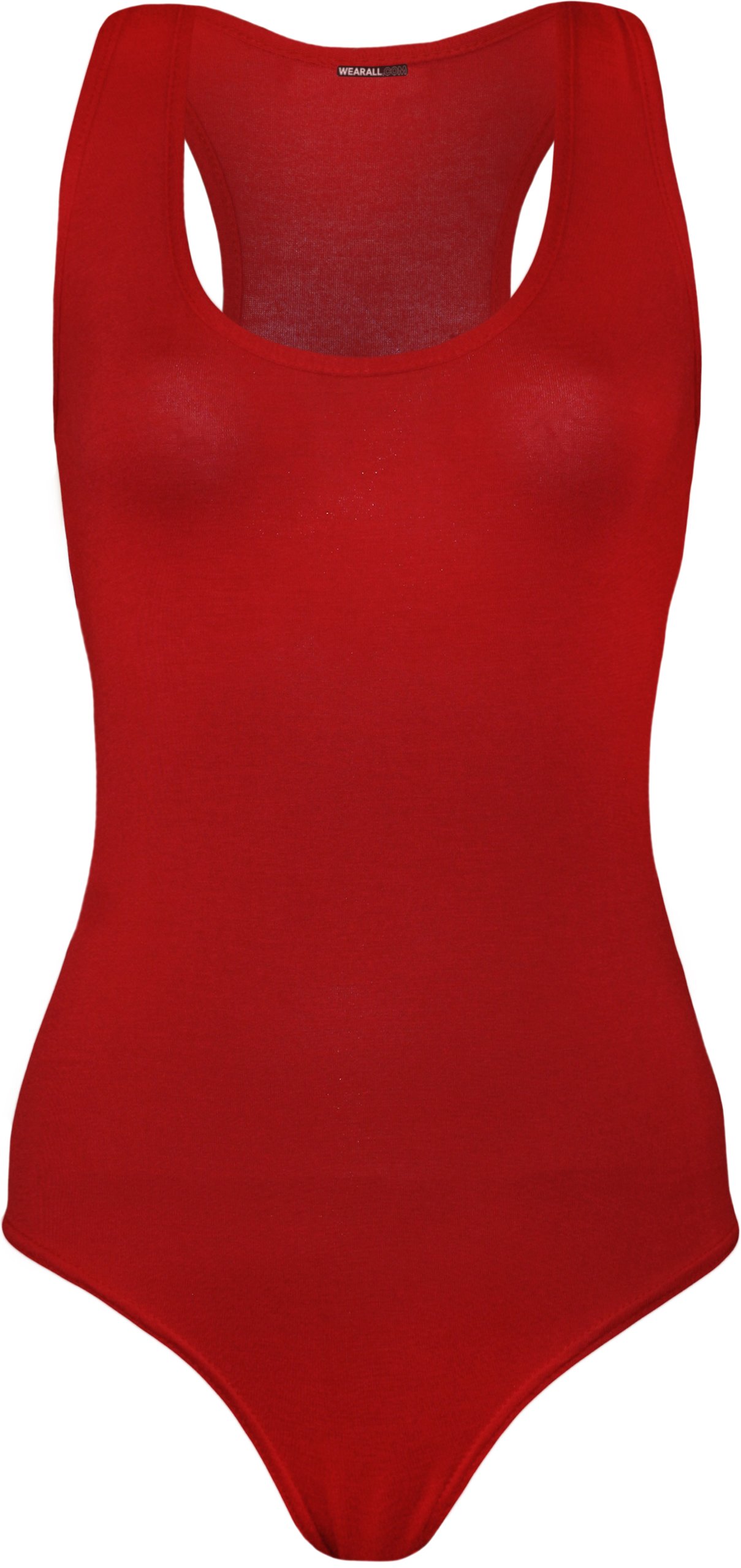 WearAll Womens Sleeveless Racer Back Ladies Stretch Bodysuit Leotard Vest Top - Red - 12-14