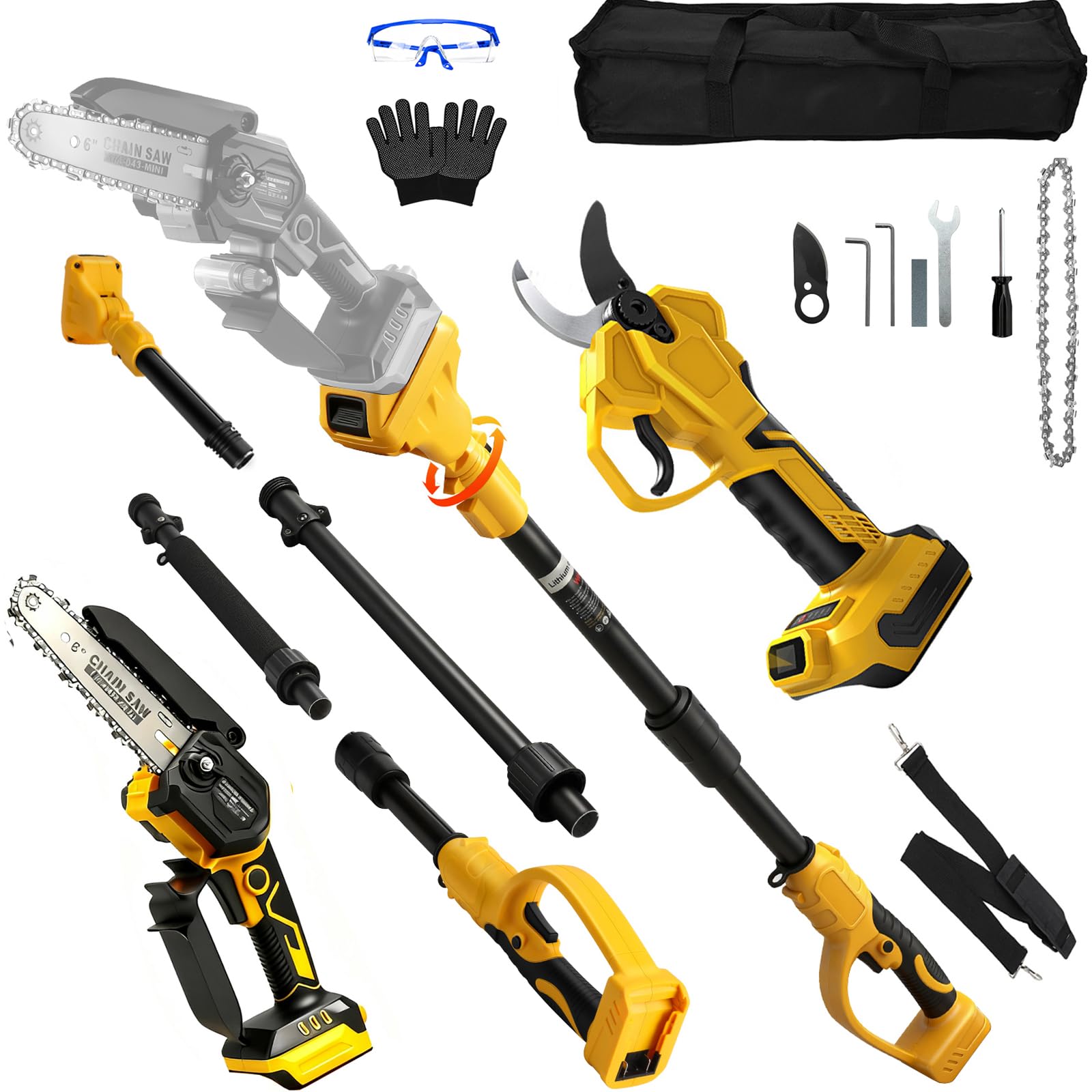 Tijeras de podar telescópica mini motosierra compatible con Dewalt 20V 18V | sin baterías 4 en 1 sierra de 6 pulgadas, sierra de árbol 45 mm sierra eléctrica Tijeras de jardín tijeras de árbol