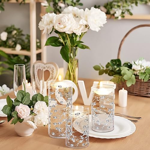 Miniatura 4 de Hoolerry Juego de 9 jarrones cilíndricos de vidrio para centros de mesa, portavelas Hurricane transparentes de varios tamaños con velas flotantes,