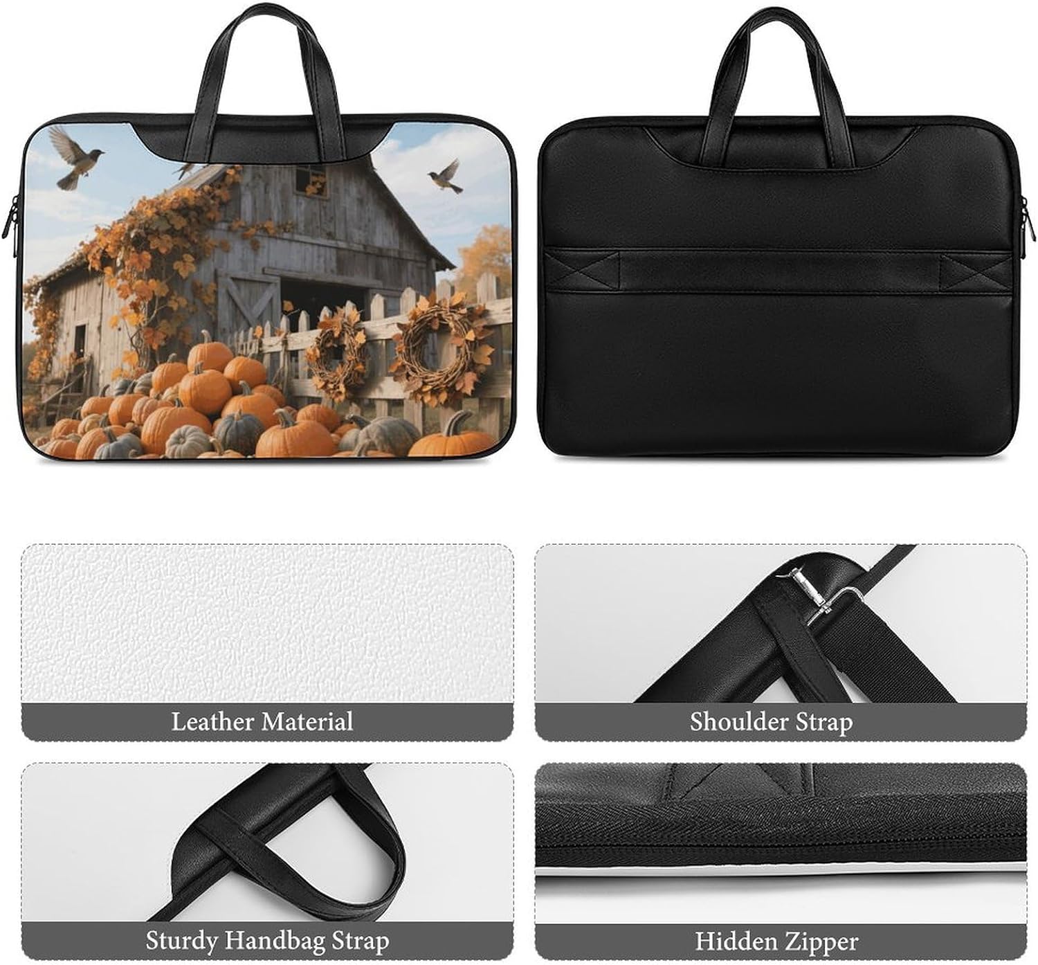 Fall Thanksgiving Pumpkin PU Leather Laptop Tote Bag image 5