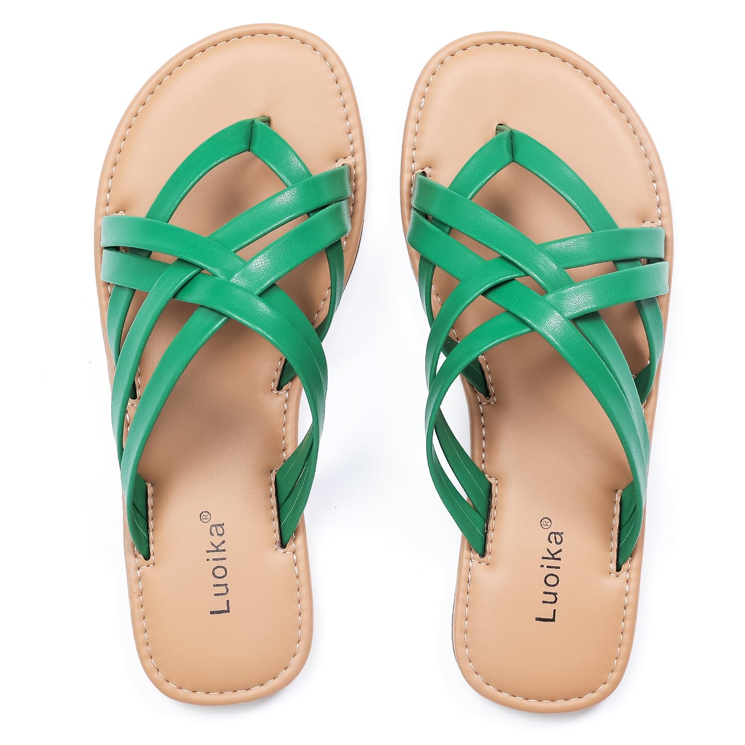 LuoikaWomen's Wide Width Flat Sandals, Flip Flop Slides Sandal Casual Strapy Sandal Slip on Summer Beach Shoes for Women.