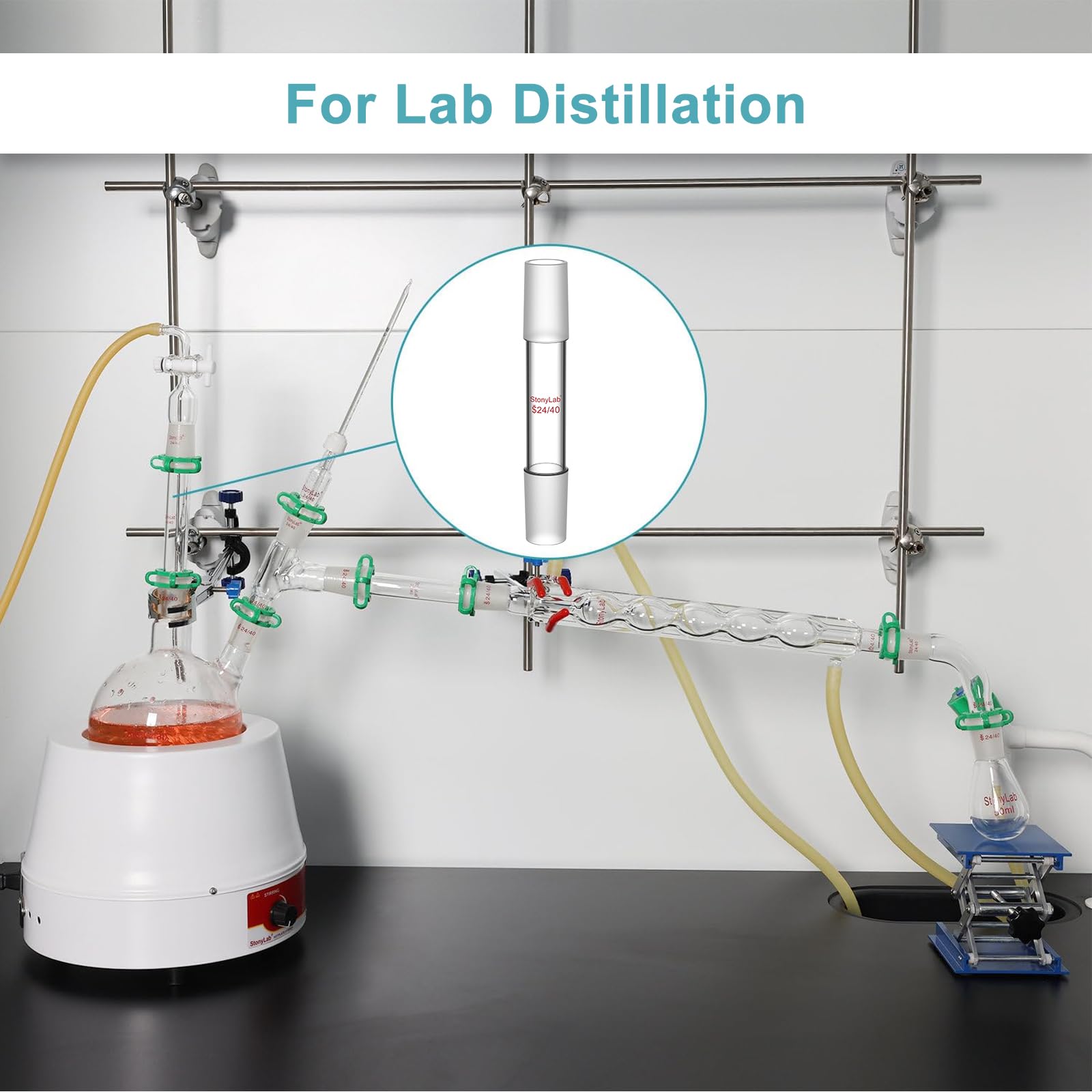 stonylab Adaptateur de Connexion Droit en Verre Borosilicate, Raccord Droit 30 mm entre Deux Joints Internes Standard 14/20 pour Verrerie de Laboratoire