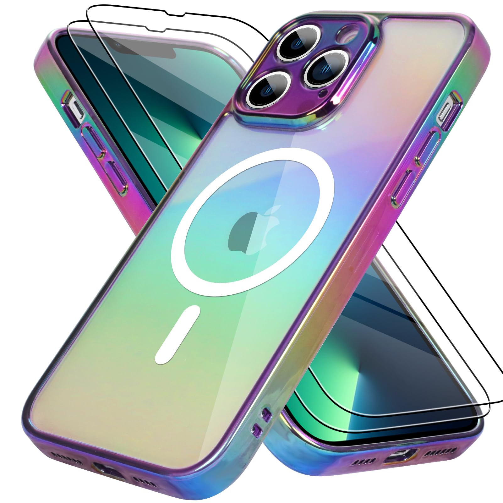 Bonoma for iPhone 13 Pro Max Case Magnetic 【Support for Magsafe】 Bling Laser Iridescent Florescent Crystal Luxury Camera Protector + 2* Screen