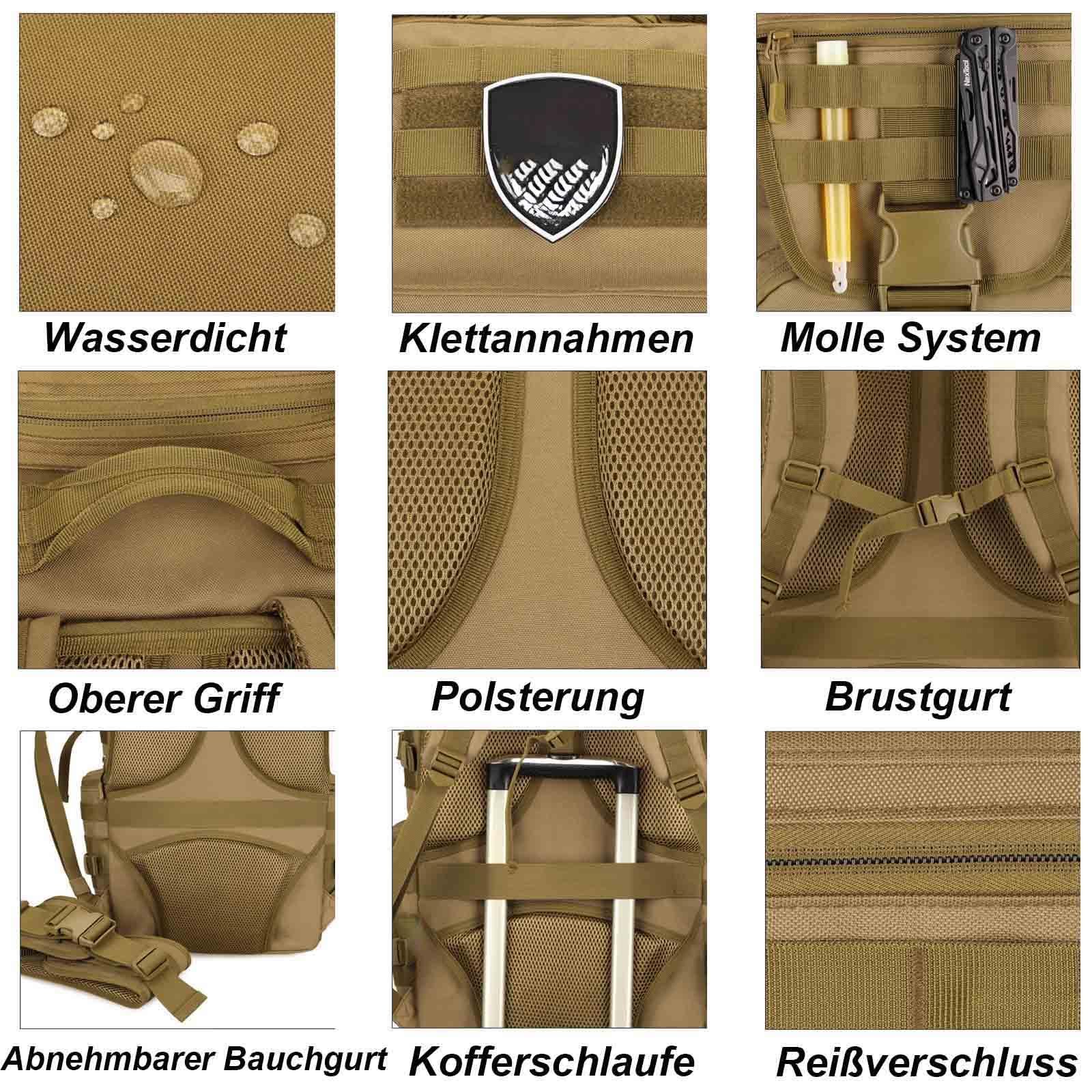 Molle, taktyczny, 50 l, wodoszczelny, wojskowy, plecak turystyczny, męski na wędrówki, trekking, podróż, ergonomiczny, odporny na kradzieżą