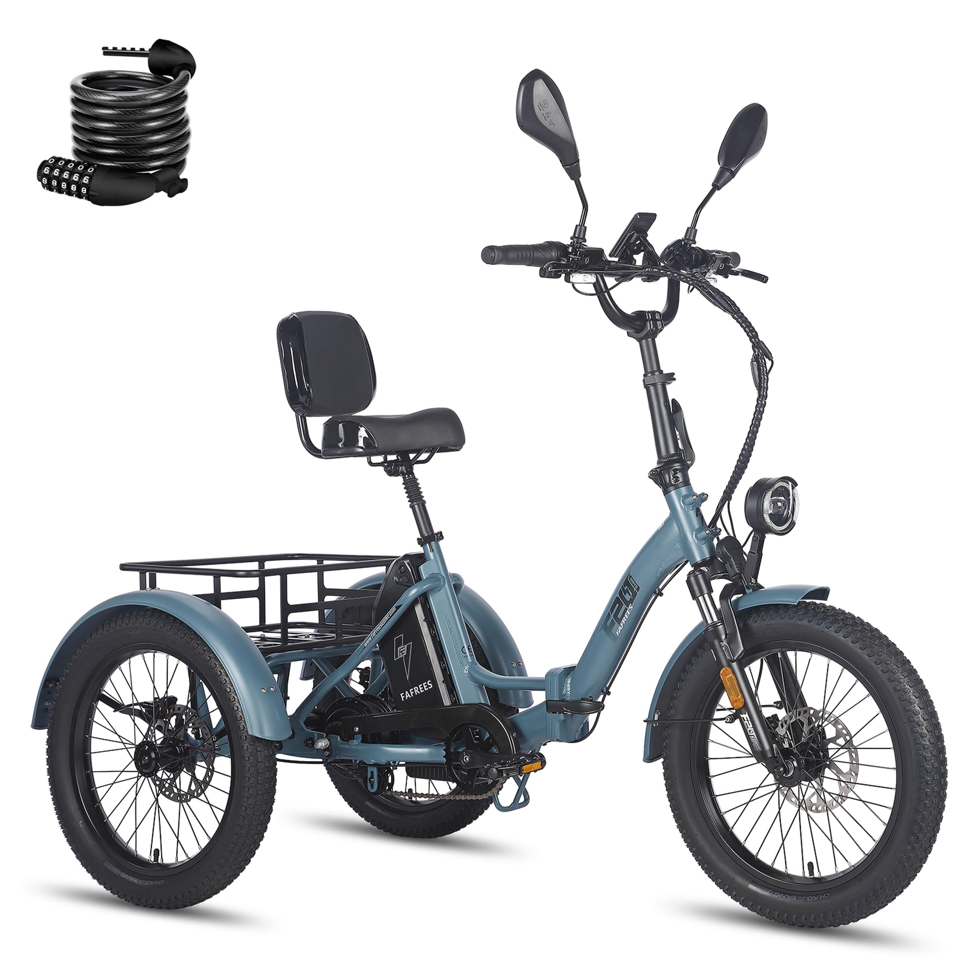 Fafrees F20 Mate Tricycle Adulte Electrique, FatBike Electrique Pliant avec 48V 12/23,45AH Lithium Batterie Jusqu'à 60-140km, Velo 20 Pouces pour L'extérieur avec Miroir & Panier Arrière