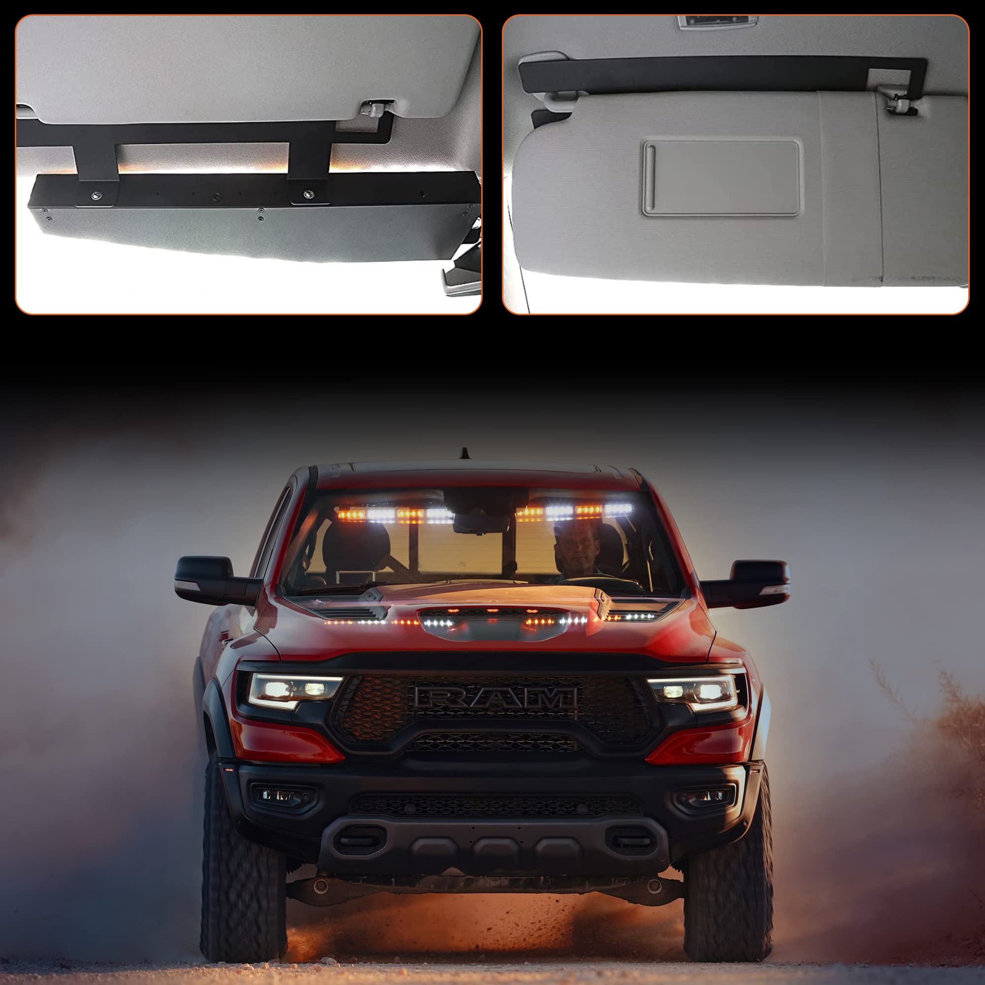Dinfu 2 Stück 48cm Blinken LED Warnleuchte Orange + weißes Leuchtfeuer, 26 modes stroboskop Sicherheits warnleuchten mit 32 LEDs für Baufahrzeuge, LKW Truck Traktor Dach oben