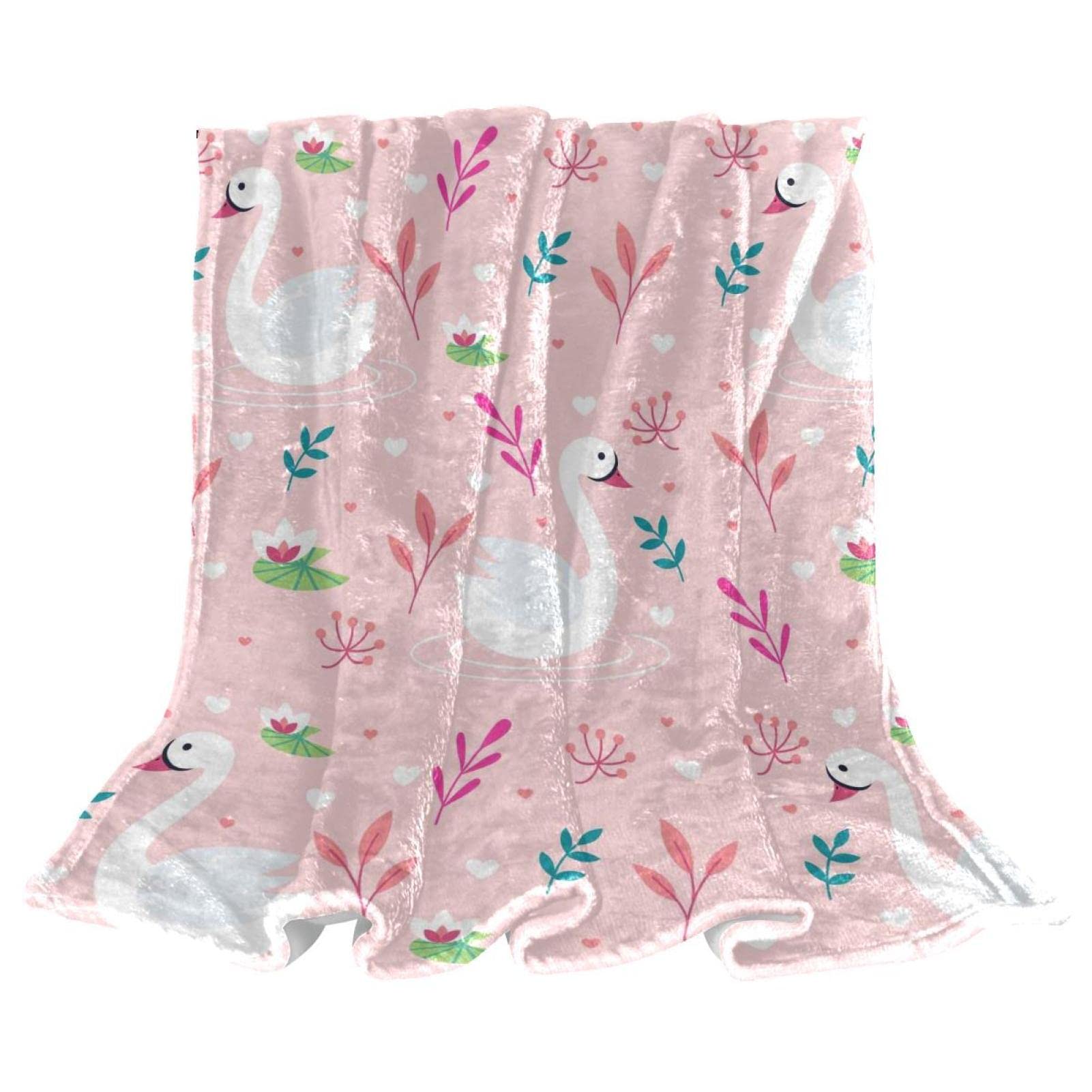 Couverture polaire cygne rose pour canapé en tissu premium toucher peluche