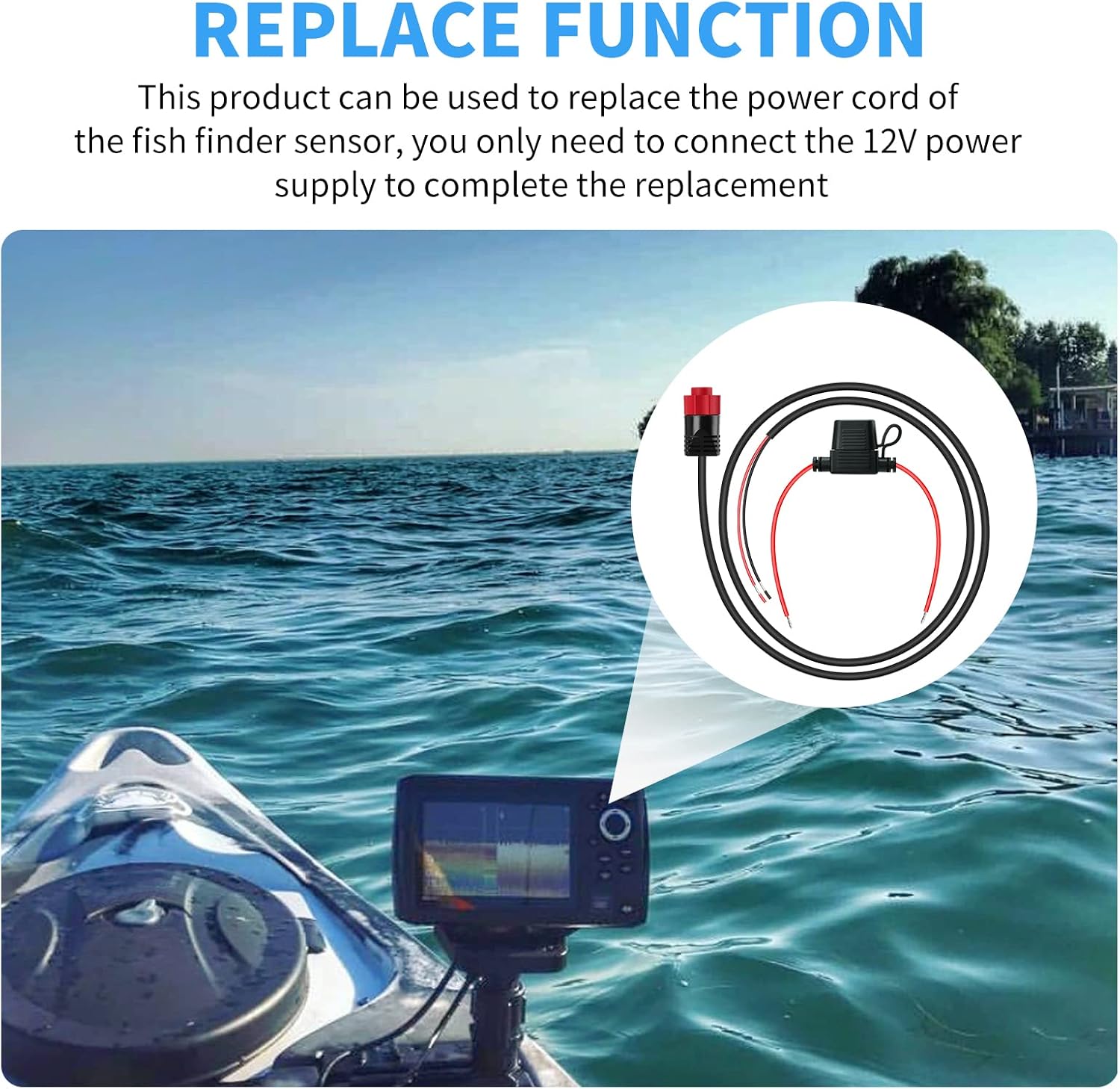Haoguo Power Cable Replacement for Boating Equipment, 4ft Marine Transducer Power Cord, IP66 Waterproof with Fuse, Compatible with HDS/Mark/Elite/Hook