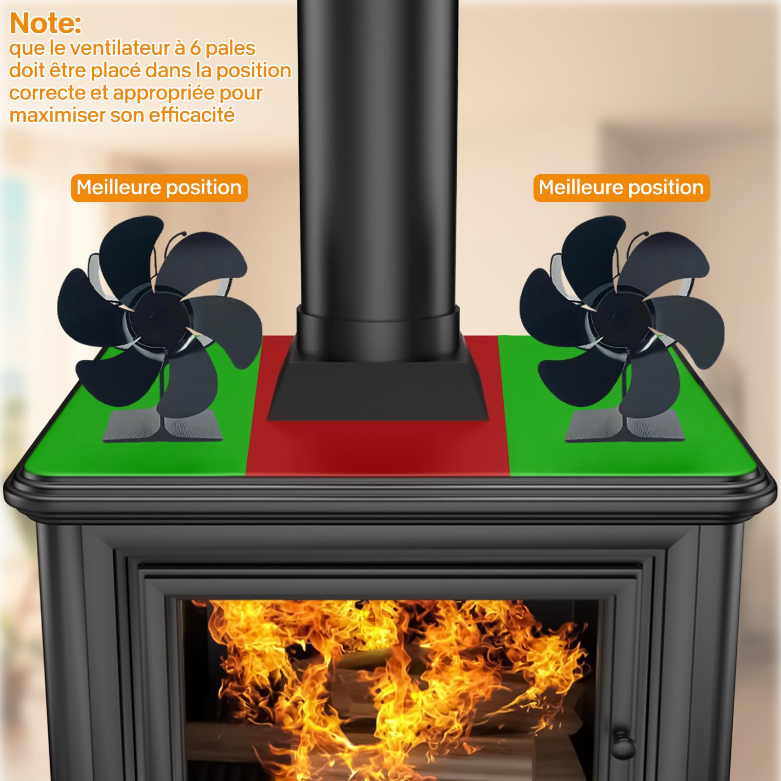 Ventilateur de Cheminée Thermodynamique, Économiseur d'Énergie avec Thermomètre, Diffusion de Chaleur Homogène pour Poêle à Bois, Cheminée, Sans Électricité Ni Piles