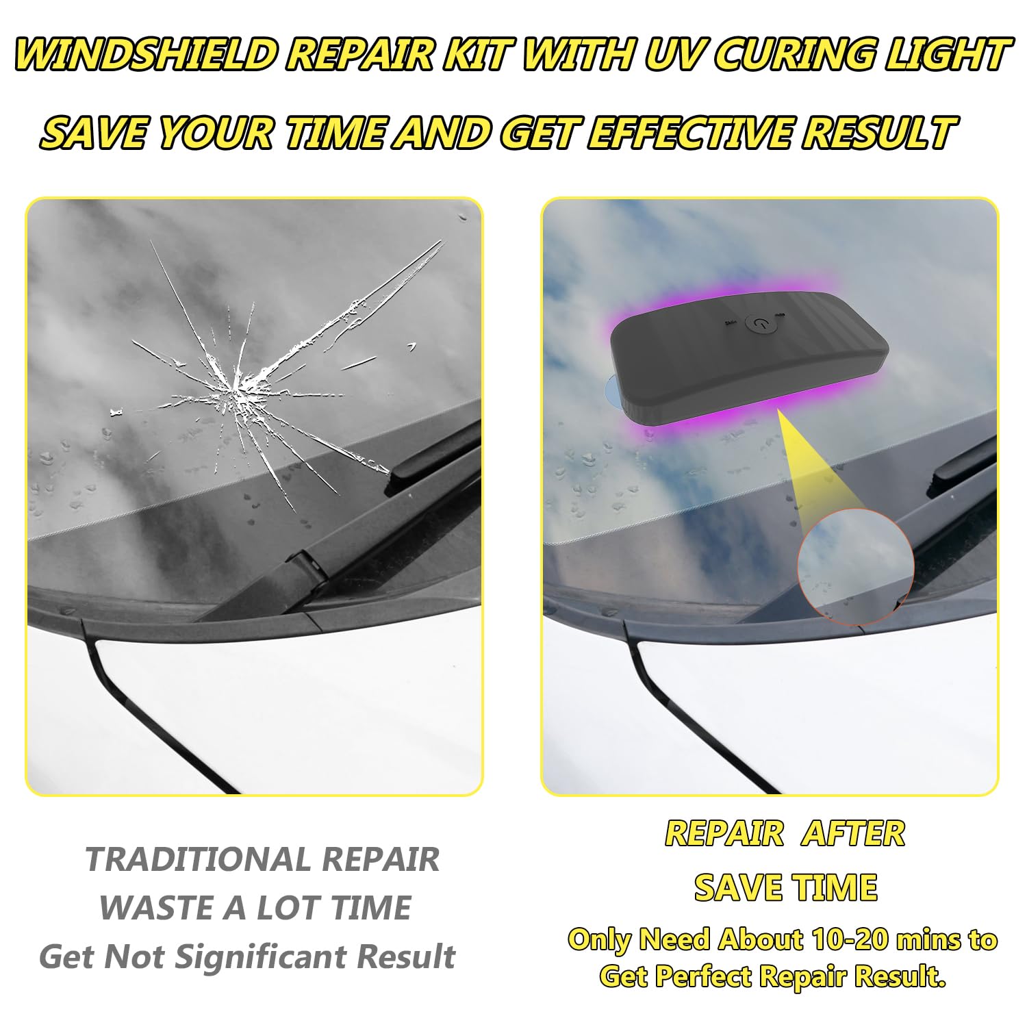 Windshield Repair Kit, Car Windshield Crack Repair for Chips & Cracks, Glass Repair Fluid with Vacuum Pressure Syringes, Car Windshield Chip Repair Kit Quick Fix for Chips, Cracks(Yellow) — view 8