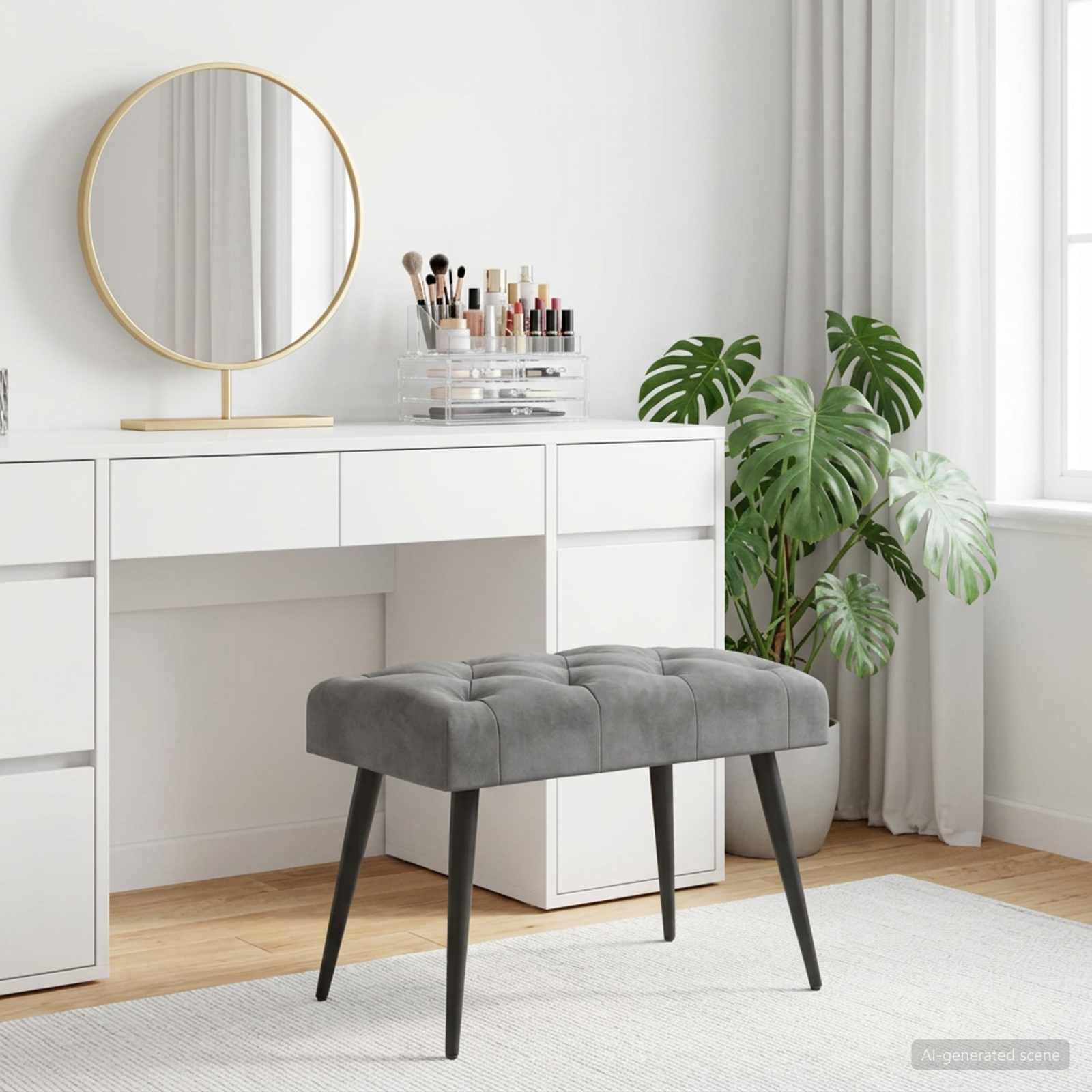 Panchina in Velluto con Bottoni Grigio Scuro 60x40x45 cm