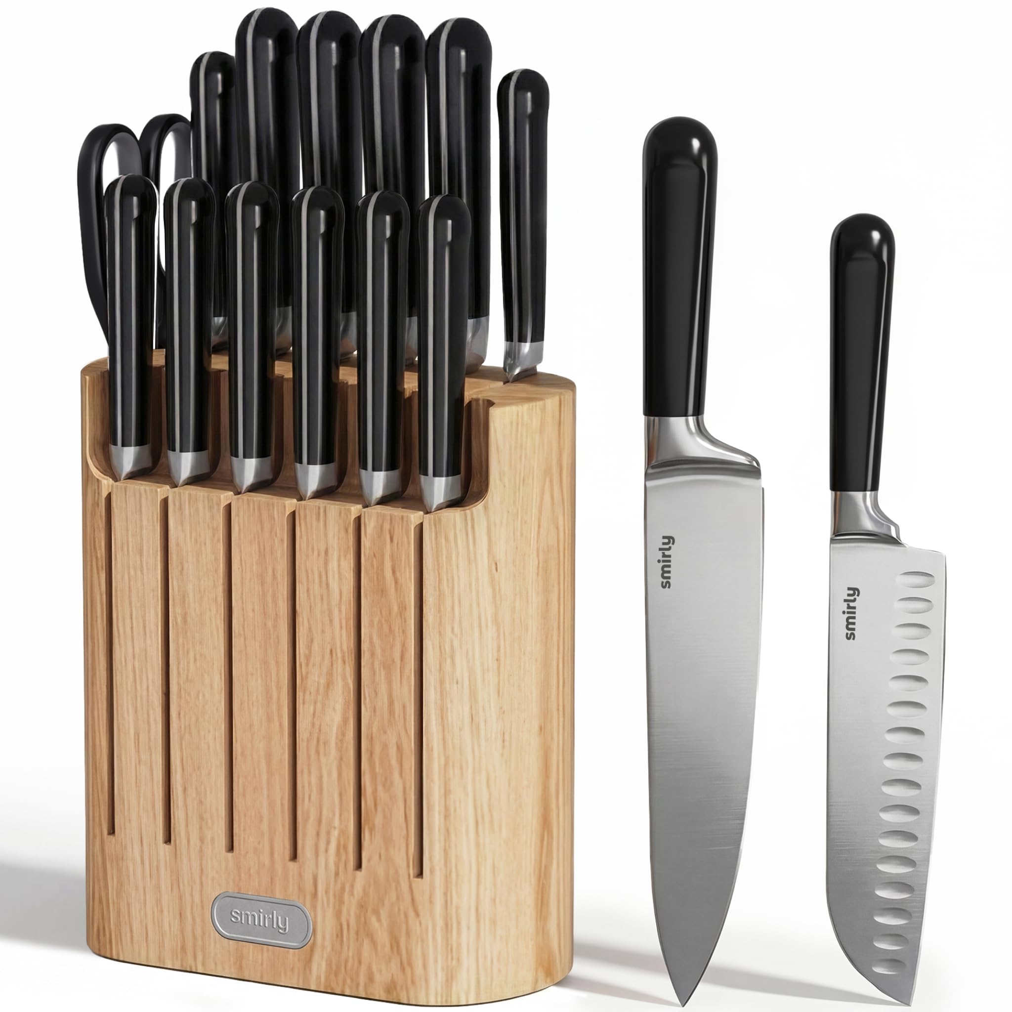 SMIRLY 14-Piece Kitchen Knife Set with Block, Razor-Sharp, Black | High Carbon Stainless…