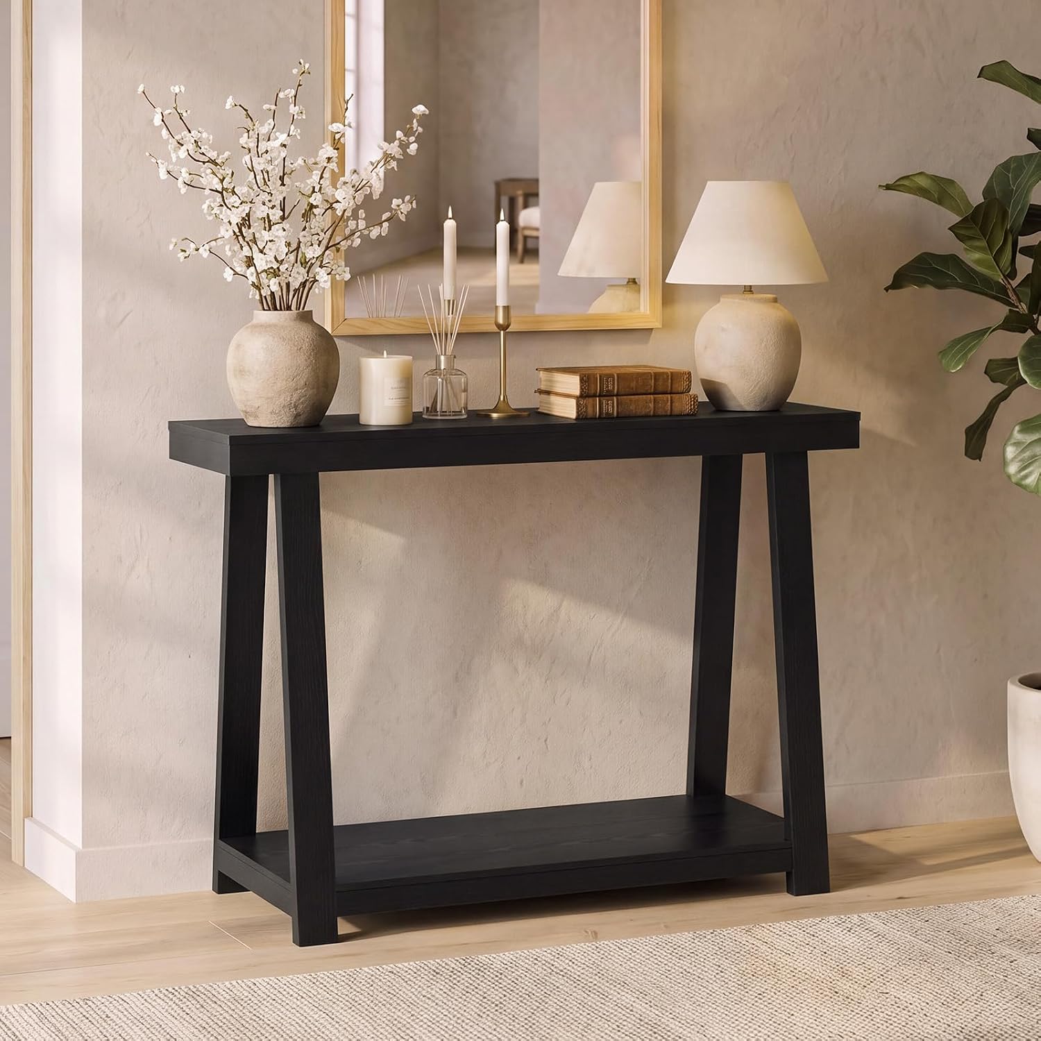 43.5" Narrow Console Table, 2‑Tier Entryway Sofa Table, Black