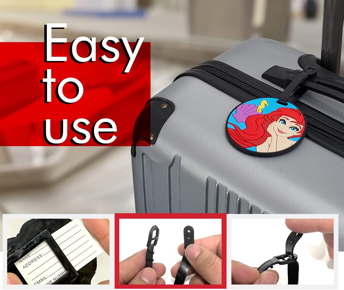 Disney Princess Luggage Tags PVC 4-Piece Set - Belle and Ariel Suitcase Tags and Travel Tags - Disney Luggage Tag : Clothing, Shoes & Jewelry