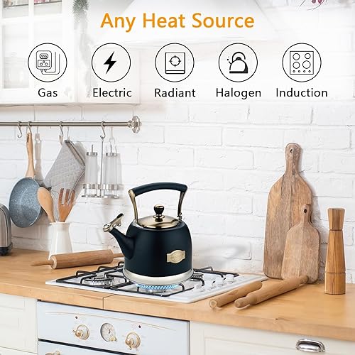 Miniatura 2 de Tetera de acero inoxidable, tetera de acero inoxidable para estufa con mango ergonómico a prueba de calor, 3.0 cuartos de galón