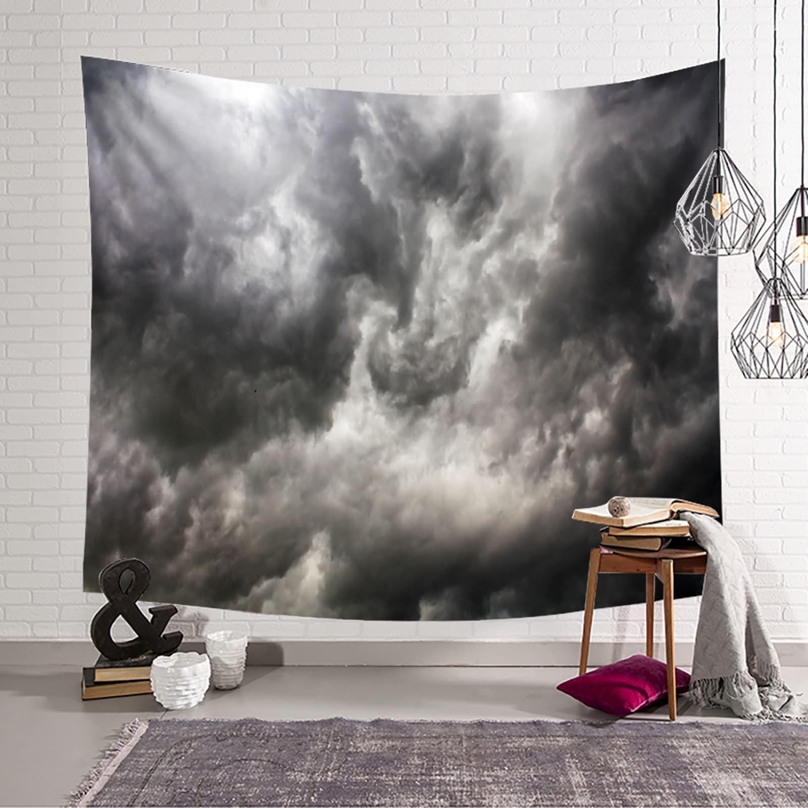 Wandteppich Wandbehang Dekoration, Graue Wolken Groß Wanddeko für Schlafzimmer Wohnzimmer Wohnheim, 260x240cm