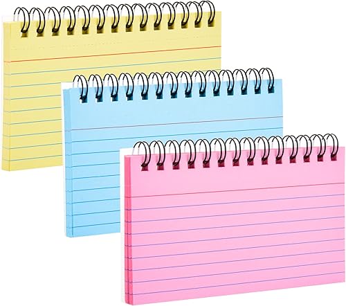 FRIUSATE Tarjetas de índice con anillo, tarjetas en espiral de 3 x 5 pulgadas, tarjetas de índice a rayas de colores, tarjetas de índice con anillo