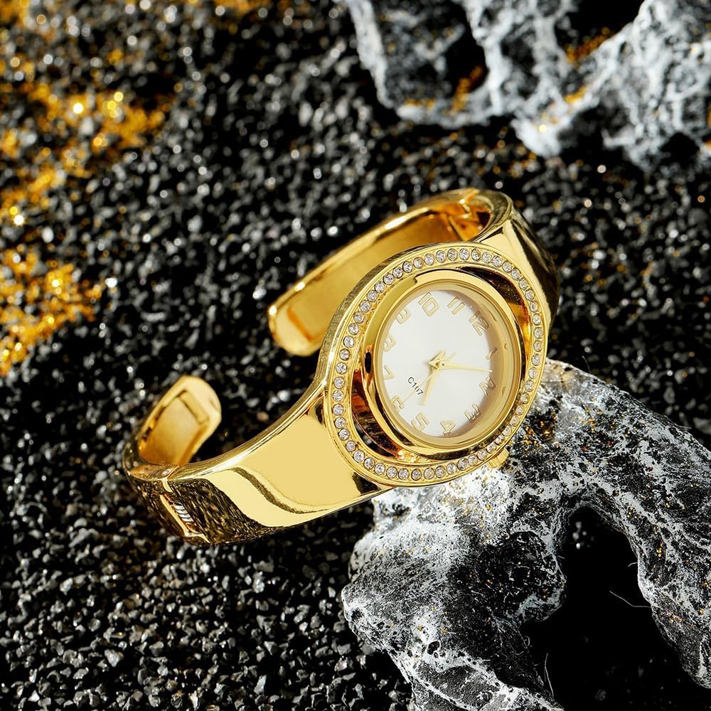 Women‘s Bracelet Watch with Easy Read Arabic Numerals Dial, Stainless Steel Bangle Band, Quartz Dress Watch for Women Available in Rose Gold Silver Gold